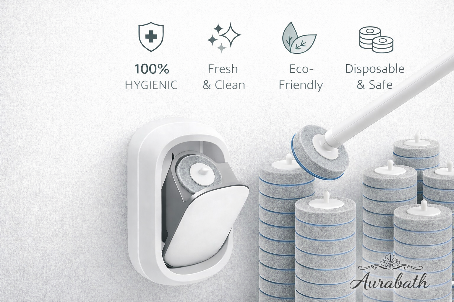 (Aurabath) Smart Toilet Cleaning Kit with Replaceable Sponge Heads